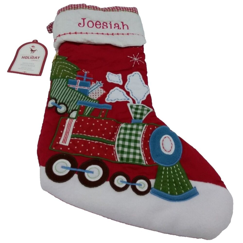 Pottery Barn Kids Joesiah Stocking Train with Gifts Christmas Holiday Quilted